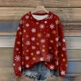 thumbnail image 3 of Long Sleeve Pullover Sweaters For Women O Neck Casual Cute Printing Knit Oversized Sweater for Fall and Winter, Christmas Snowflake Print, Cozy and Festive, Christmas Sweaters for Women ,Deep Red,L, 3 of 6