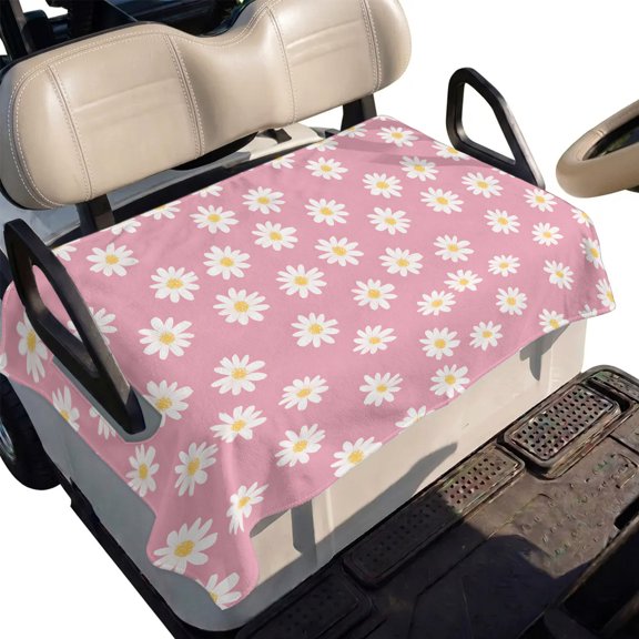 Golf Cart Seat Cover White Daisies Club Car Golf Cart Seat Covers Soft Absorbent Golfcart Towel Blanket Pink Background Golf Seat Covers for Cart Decor Fits 2 & 4 Passenger 51"x31"
