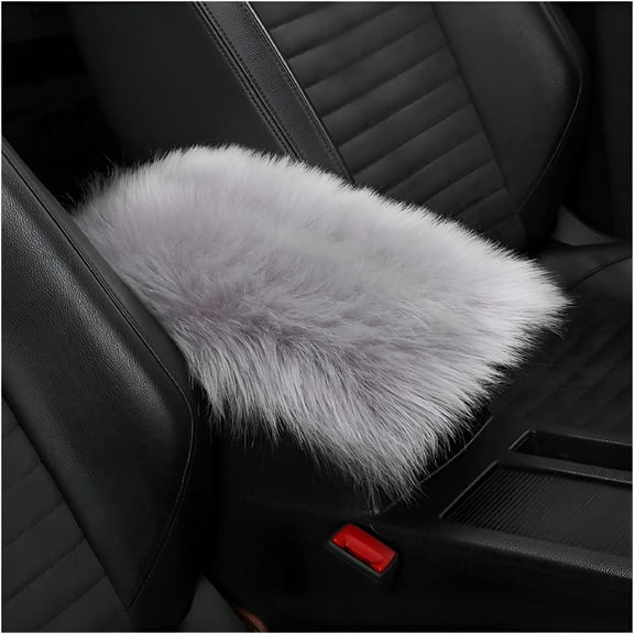 LAMIRO Furry Auto Center Console Cover Pad, 11.8"x7.8" Soft Sheepskin Wool Armrest Cushion, Fluffy Vehicle Armrest Seat Box Protector Warm in Winter, Car Interior Accessories for Women and Men