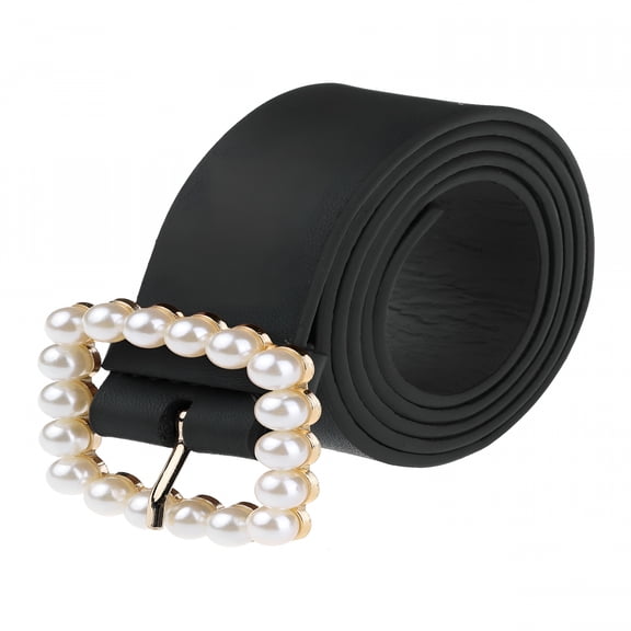 TELOLY Women Faux Leather Pearl Buckle Belt Womens Leather Belts for Jeans 1.2" Wide Waistbelts for Jeans