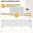 thumbnail image 6 of Retro TV Stand for TVs up to 85", Entertainment Center with 4 Drawers & 2 Glass Cabinets, Media Console with Six Metal Legs and Anti-Tip Device, White, 6 of 8