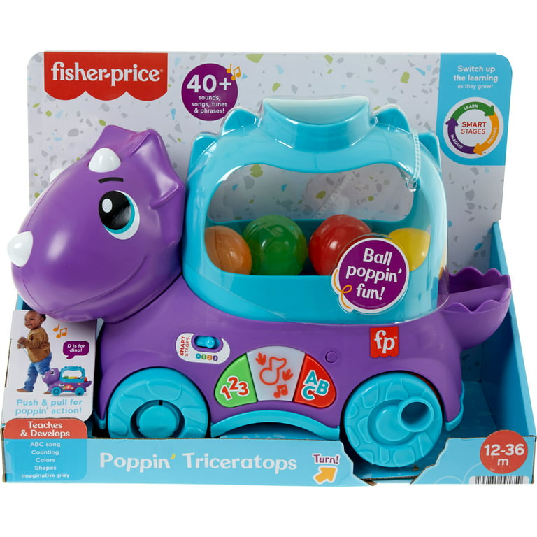 Fisher-Price Poppin' Triceratops Dinosaur Interactive Musical Learning for Toddlers, 4 Balls -
