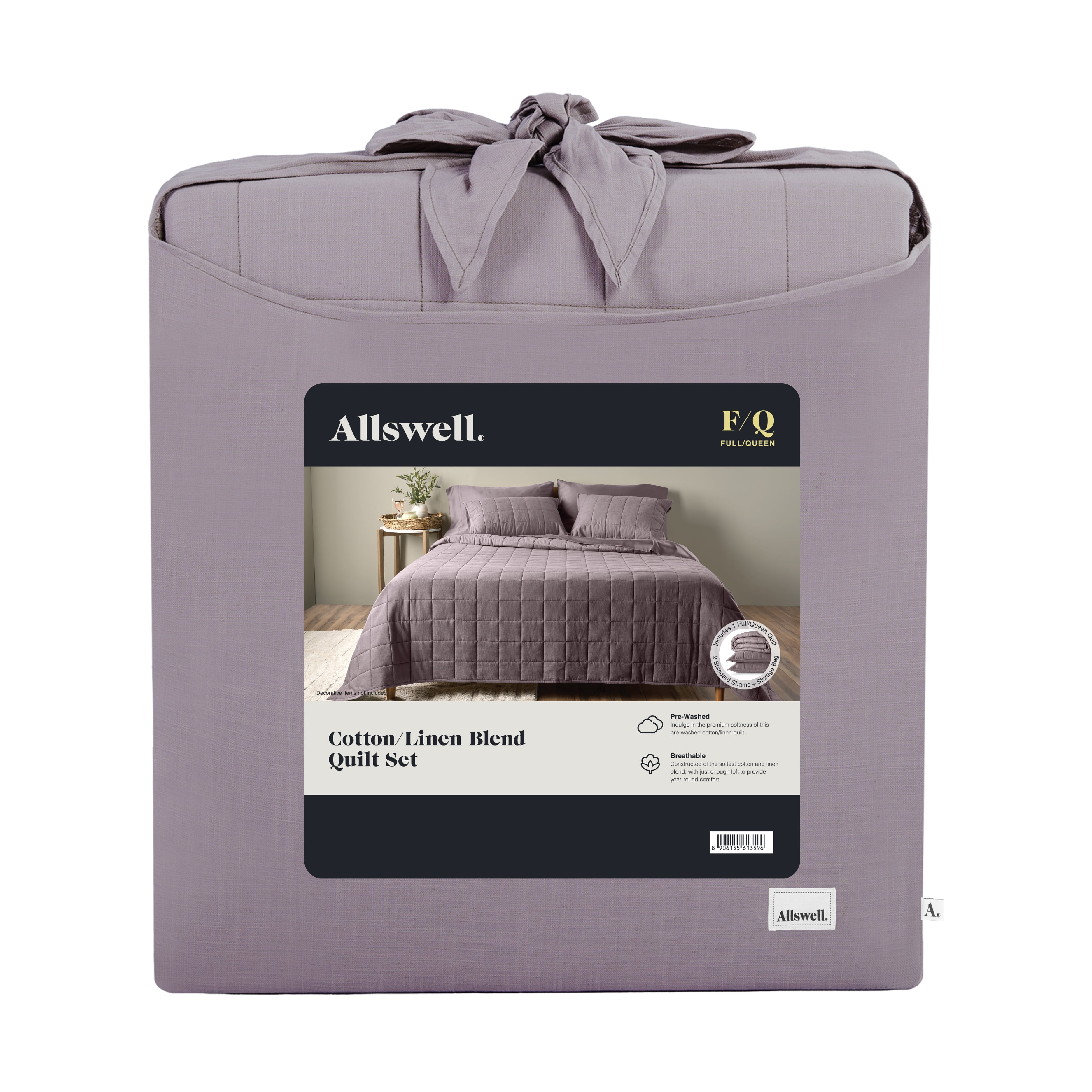 Allswell Cotton Linen Blend Quilt Set, Hazy Purple, Full/Queen