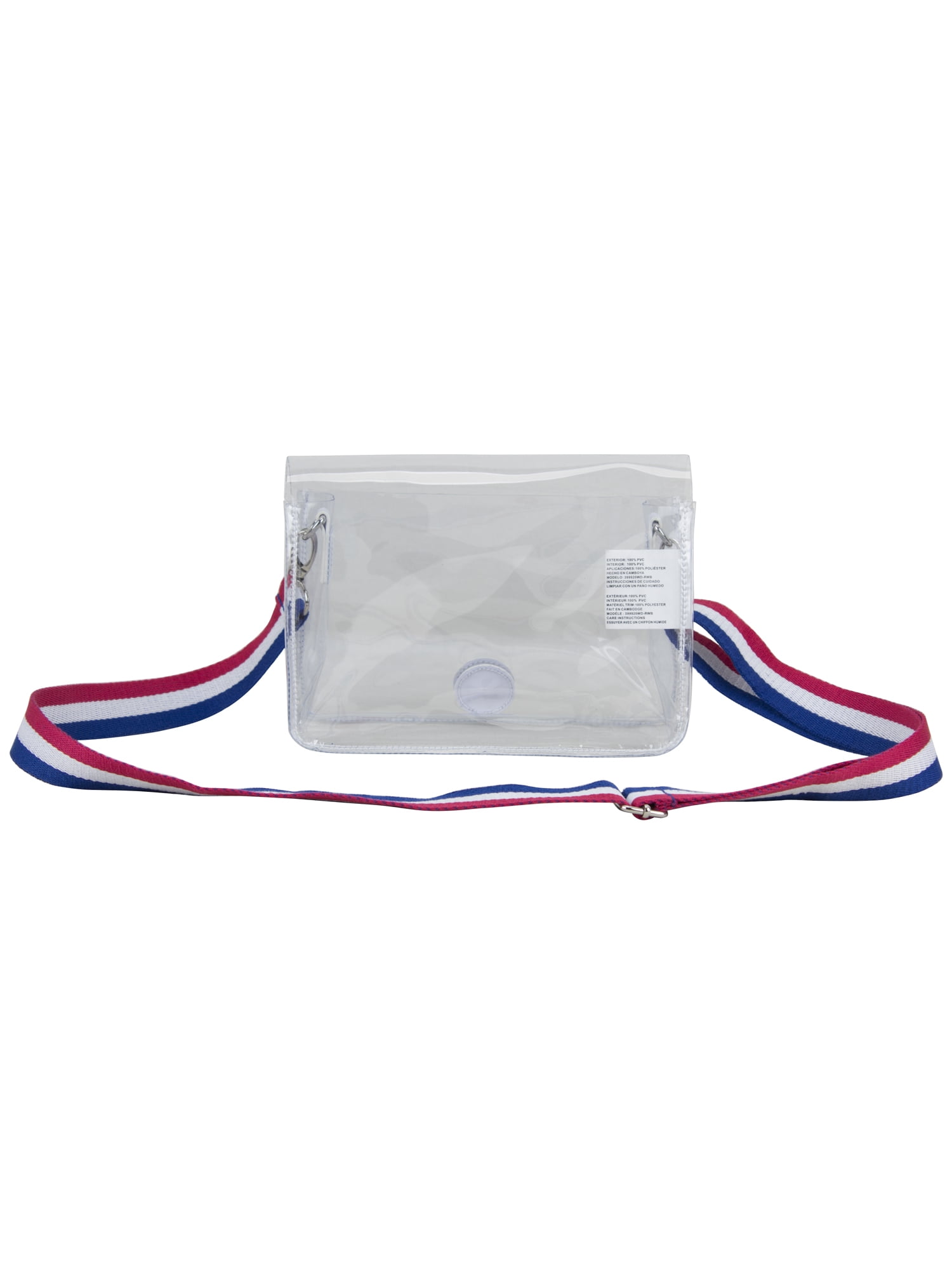 Eastsport Limited Micah Clear Crossbody with Webbing Strap, Red White Blue Stripe