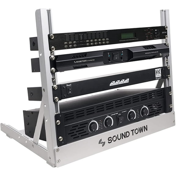 Sound Town 8U Aluminum 2-Post Desktop Open-Frame Rack, Angle Adjustable, for Audio/Video, Network Switches, Routers, Patch Panels (2PF-8A)