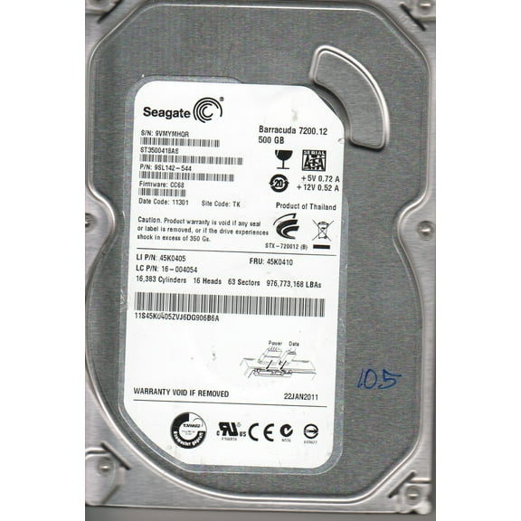 ST3500418AS, 9VM, TK, PN 9SL142-544, FW CC68, Seagate 500GB SATA 3.5 Hard Drive