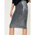 thumbnail image 2 of Women's High Waist Sparkly Silver Sequins Midi Skirt Pencil Cocktail Party Skirt, Gunmetal, Large, 2 of 6