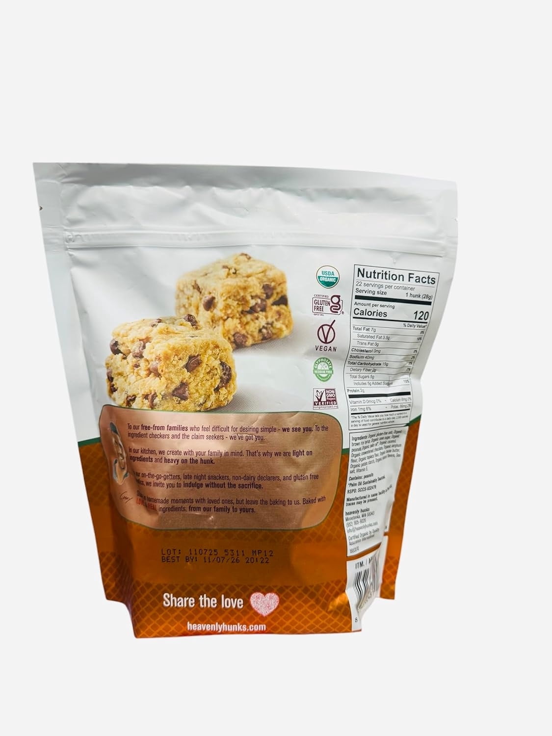 Heavenly Hunks Organic Peanut Butter Chocolate Cookies, 22 oz