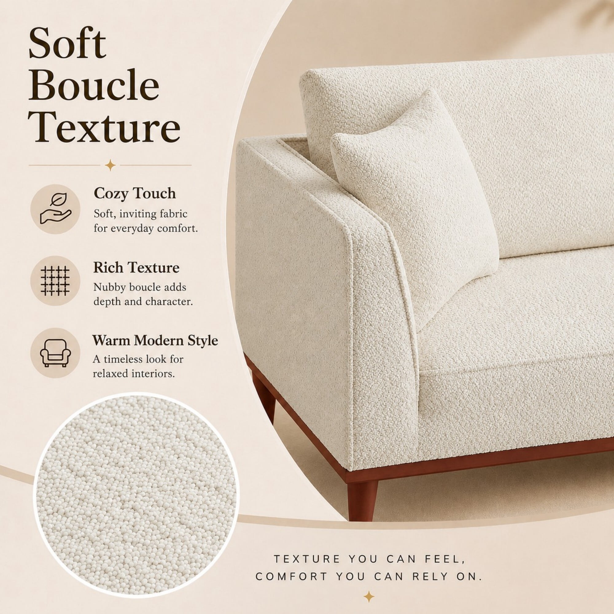DEALTOPS Convertible Boucle Upholstered Chaise Lounge Chair with Ottoman for Living Room Bedroom, Cream