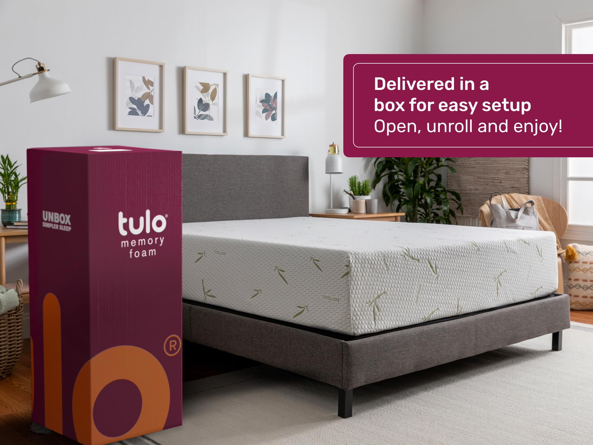 Tulo by Mattress Firm Bamboo 8" Twin Mattress Green Tea Memory Foam Mattress in a Box, Sag free, Pressure Relief, Medium