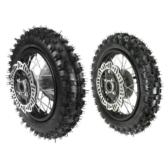 Front 2.50-10 Tire and Rear 3.00-10 Dirt Bike Tire, 10" Tire Rim Wheel Assembly Disc Brake 12mm Bearing for CRF50 XR50 SSR Apollo 50cc 70cc 90cc 110cc Pit Dirt Bike Mini Trail Monkey Razor