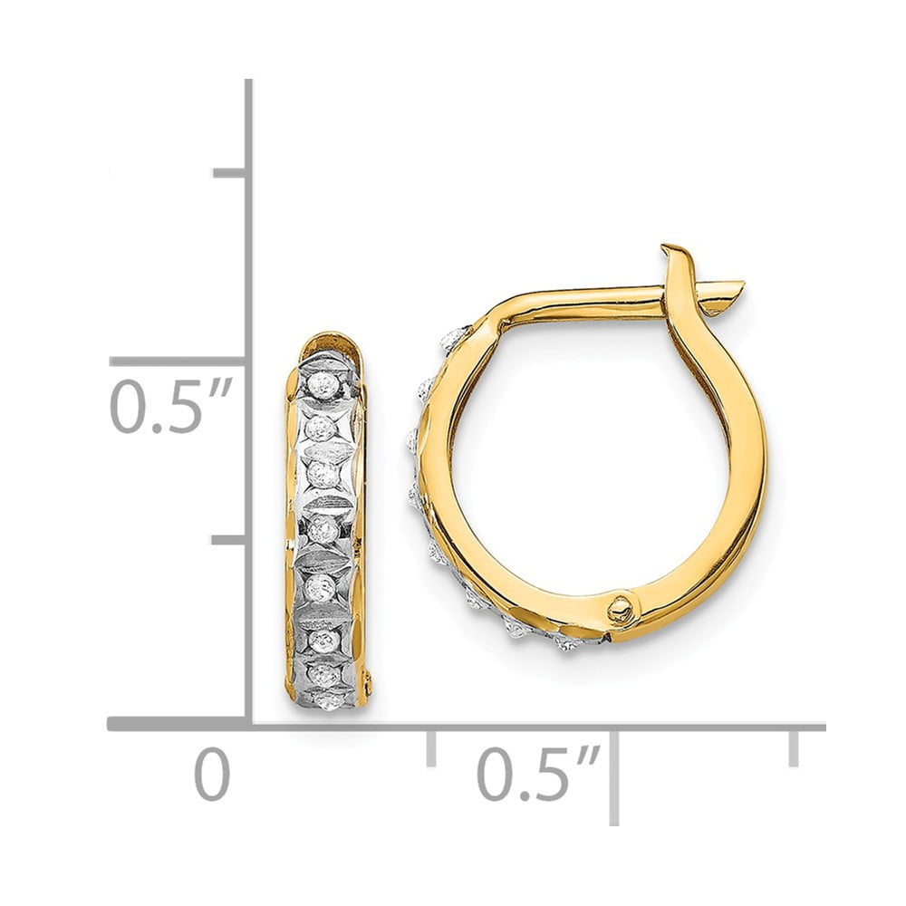 Real 14kt Yellow Gold Diamond Fascination Round Hinged Hoop Earrings; for Adults and Teens; for Women and Men