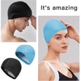 thumbnail image 3 of Gorro de natación para piscina - Mixto para hombre y mujer - Tejido de PU suave y cómodo - Fácil de poner - Azul, 3 of 5
