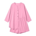 thumbnail image 4 of Sets for Women Clothing 2 Piece Summer Solid Color Round Neck Shirt Top and Casual Shorts Set with Pockets for Everyday Casual Style Pink XXL, 4 of 8