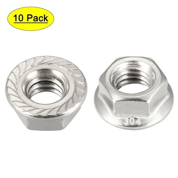 3/8-16 Serrated Flange Hex Lock Nuts 304 Stainless Steel 10 Pcs