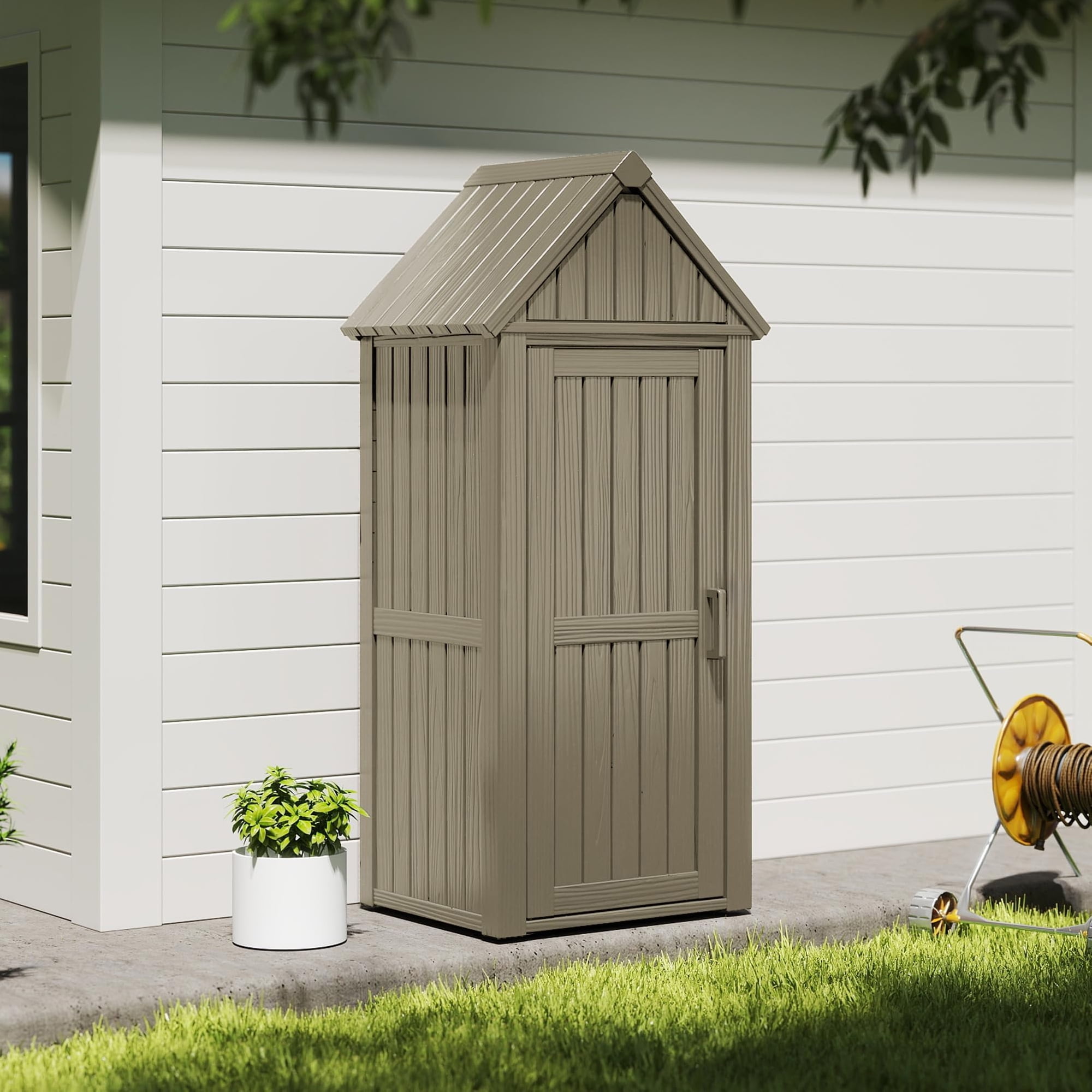 EasyUp Outdoor Storage Shed, Waterproof Resin Garden Tool Shed, Heavy-Duty Weather-Resistant Cabinet for Patio, Backyard, or Garage