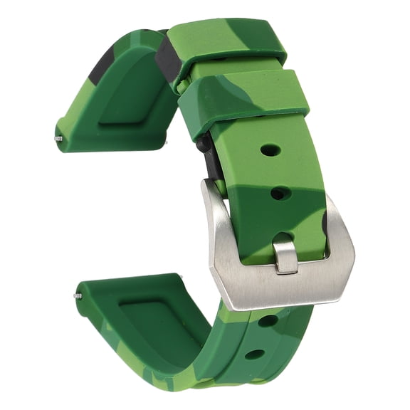Uxcell Silicone Watch Bands 20mm Width Waterproof Quick Release Rubber Watch Bands with Silver Buckle for Men Women, Camo Drak Green