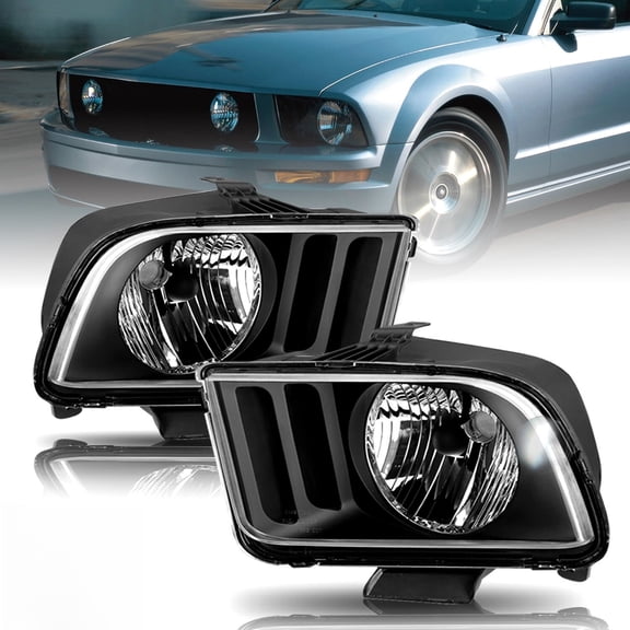 For 2005-2009 Ford Mustang S197 Black Housing Clear Corner Headlights lamps Pair