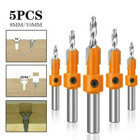 

FENHYU 5 Pcs 10mm Countersink Drill Bits Set Wood Hole Drill Bit Woodworking Holes Screw Drilling Self Taping Drill Bit Carpentry Tool with Hex Key Wrenches