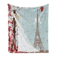thumbnail image 1 of Wedding Soft Flannel Fleece Blanket, French Couple Hand Drawn Paris Eiffel Tower Getting Married Hearts Celebration, Cozy Plush for Indoor and Outdoor Use, 70" x 90", Blue Red White, by Ambesonne, 1 of 6