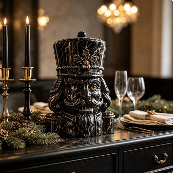 Black & Gold Heirloom Christmas Figurine, Detailed Sculpted Resin Holiday Keepsake Ornament for Table Display, Ideal Christmas Gift (Nutcracker)