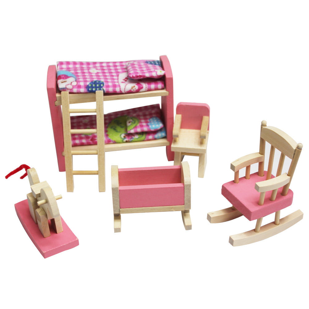 Excellent Wooden Doll House Furniture Set With Accessories For