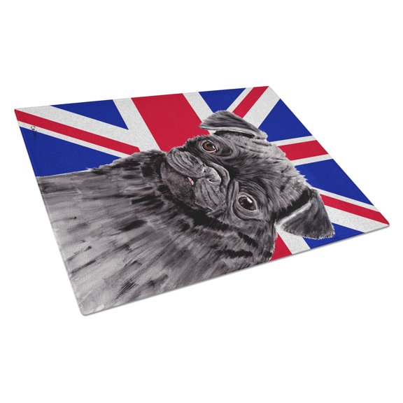Caroline's Treasures Pug with English Union Jack British Flag Glass Cutting Board Large Size