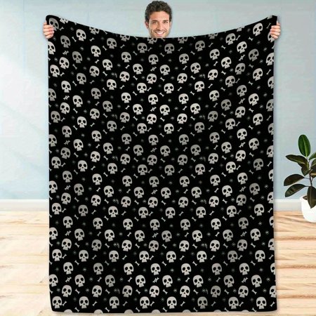 Skull Bone Pattern Print Flannel Throw Blanket Soft Cozy Blanket Warm Plush Throw for Sofa Couch Bed Travel Camping All Season