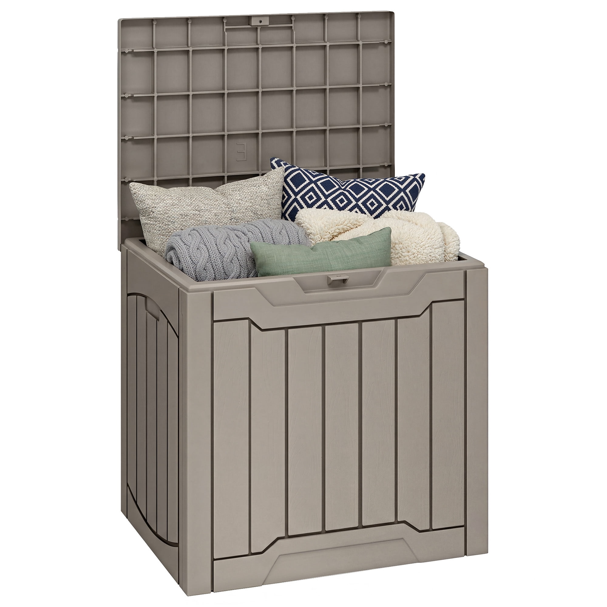 Uforic 31 Gallon Resin Outdoor Deck Box, Waterproof Lockable Storage Box, Multi-Purpose Organizer for Patio Garden Tools Pool Supplies & Package Delivery, Light Brown