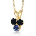 thumbnail image 2 of Gem Stone King 14K Yellow Gold Black Onyx and Blue Created Sapphire 3-Stone Pendant Necklace for Women (0.34 Cttw, Gemstone December Birthstone, Round 3MM, 18 inch Chain), 2 of 4