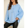 thumbnail image 5 of SHEWIN Womens Sweatshirt Button Henley Neck Pullover Casual Oversized Loose Fall Winter Tunic Tops Blue, 5 of 10