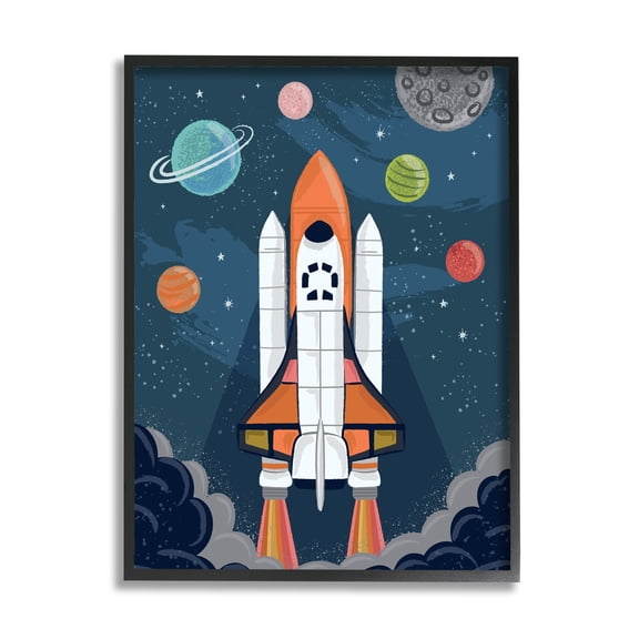 Stupell Industries Rocket Ship Ready for Flight Outer Space Planets Framed Wall Art, 11 x 14, Design by Lisa Perry Whitebutton
