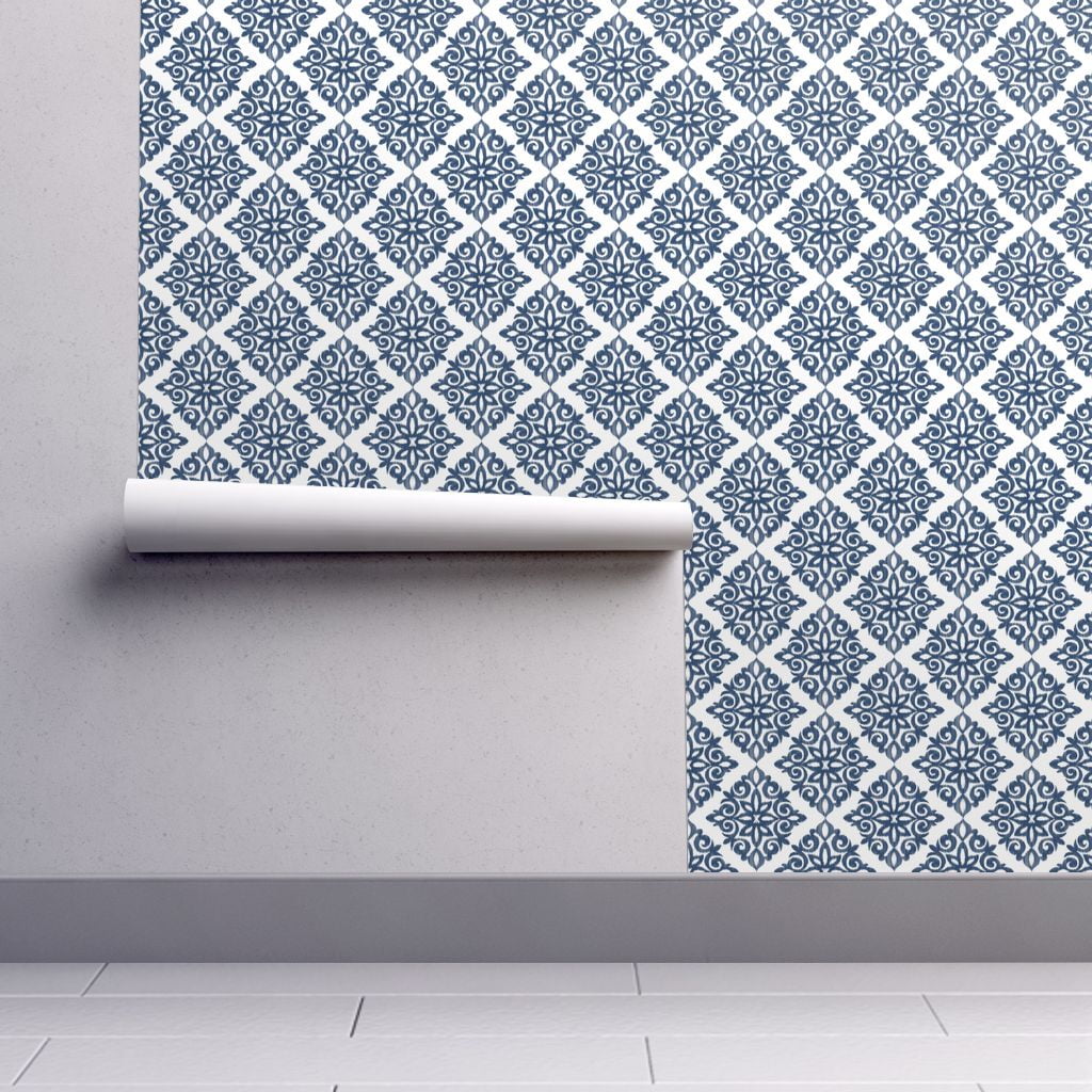 Peel-and-Stick Removable Wallpaper Modern Navy And White French Blue