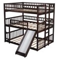 thumbnail image 3 of Espresso Full-Over-Full-Over-Full Triple Bunk Bed with Built-in Ladder and Slide, 3 of 8