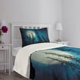 thumbnail image 3 of Ambesonne Dark Blue Quilted Bedspread Set 2 Pcs, Spooky Forest Moon, Twin Size, Blue Black White, 3 of 5
