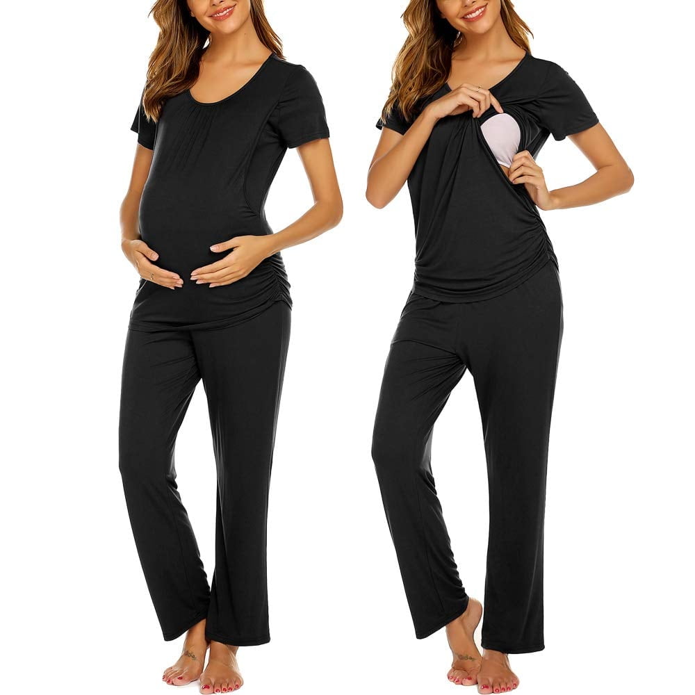 Ekouaer Maternity Nursing Pajamas Sets Short Sleeve Side Snaps Breastfeeding Sleepwear 