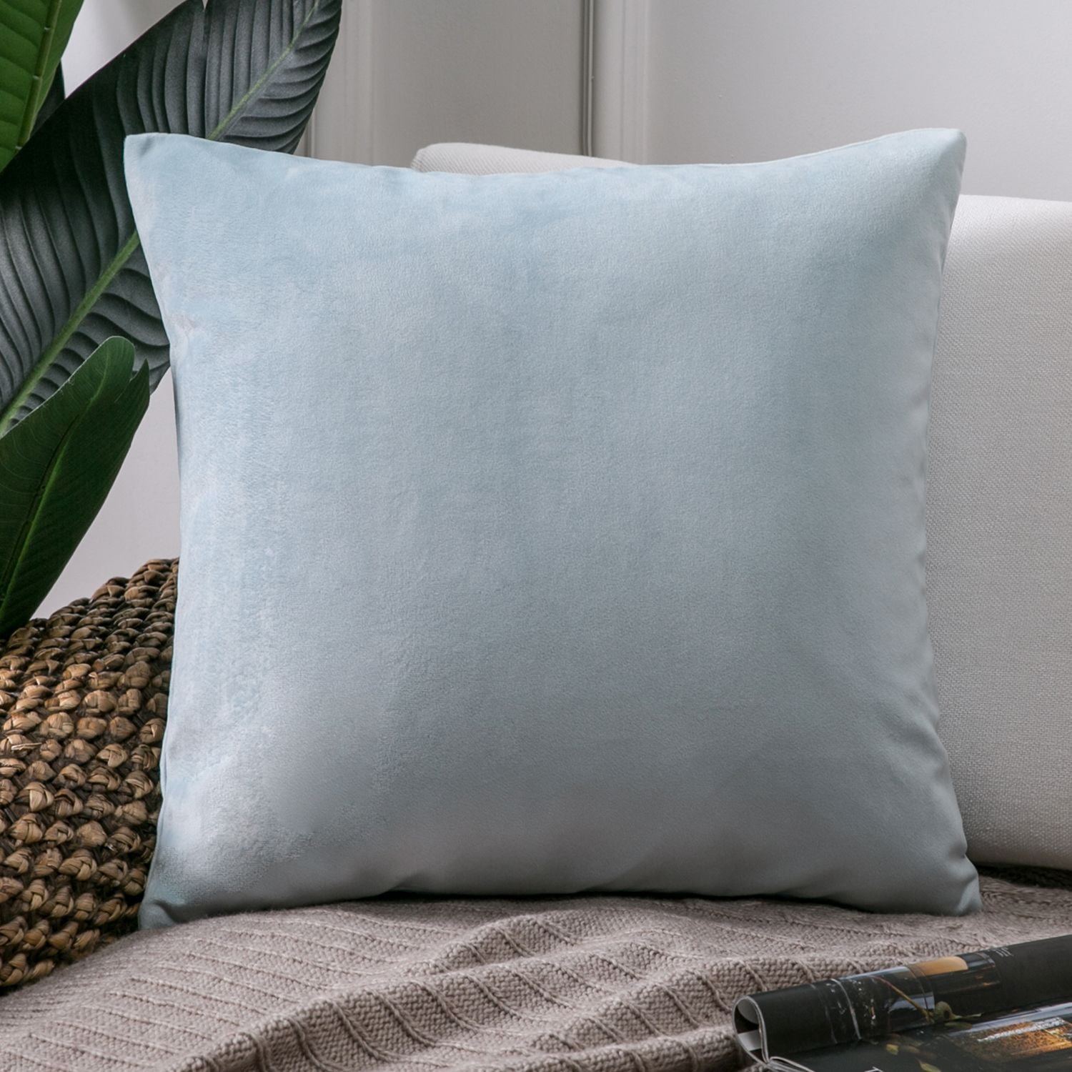 Phantoscope Silky Velvet Decorative Throw Pillows, 20 x 20 in, Light Blue, 2 Pack