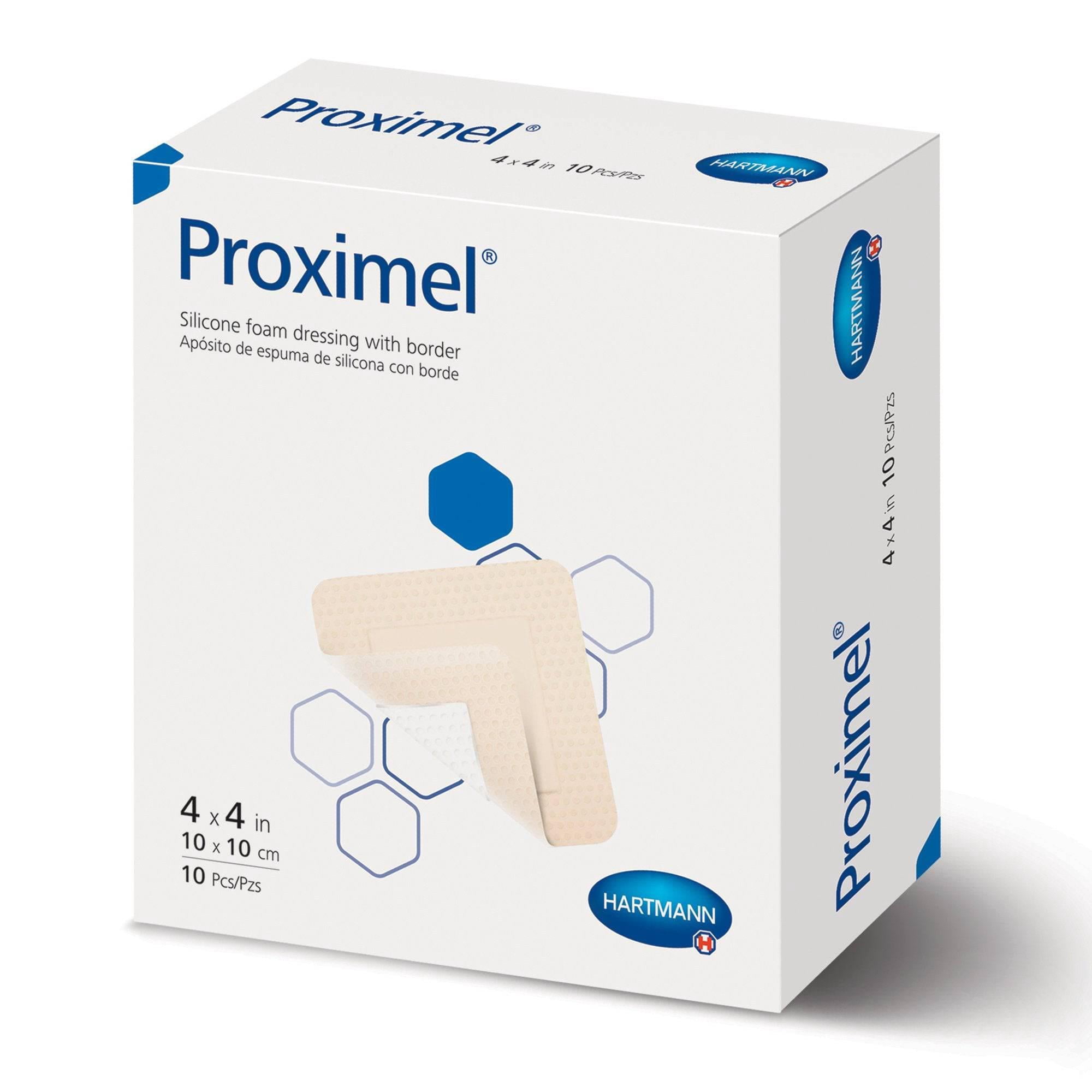 Proximel Silicone Foam Dressing with Border First Aid Gauze Pads 4" x 4", 10 Pack