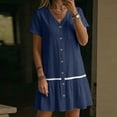 thumbnail image 6 of Ygbgbb Women's Linen-Blend Mini Dress, V-Neck Short Sleeve with Button Front & Lace Trim, Casual Summer Tunic Dress Navy XL, 6 of 8