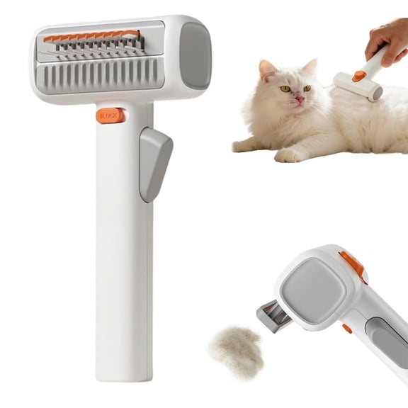 2-in-1 Pet Self Detangling Grooming Comb, Dematting Comb for Dogs and Cats, Professional Undercoat Rake for Long Hair Cat Brush, Dog Detangler Brush to Remove Mats and Tangles