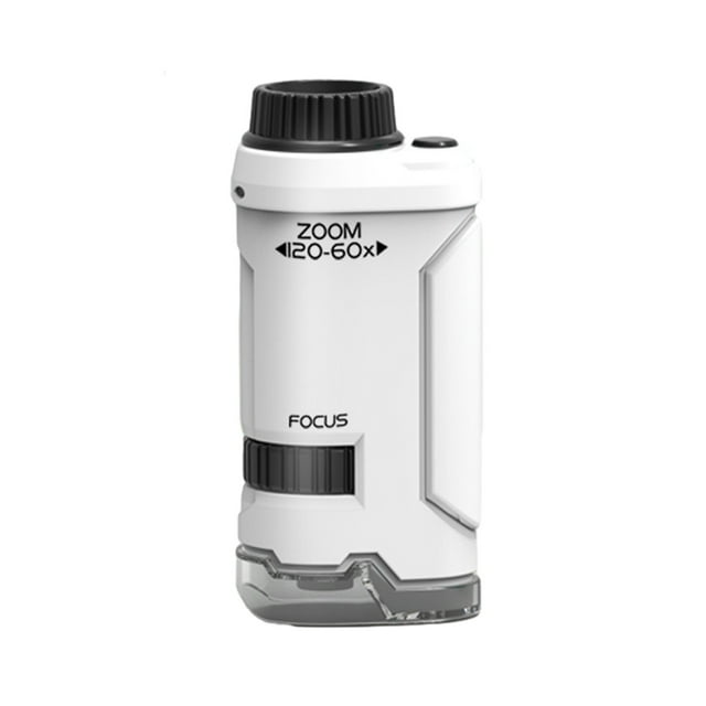 White Pocket Microscope Toy With Led Light For Students, Science Experiments And Education For Kids