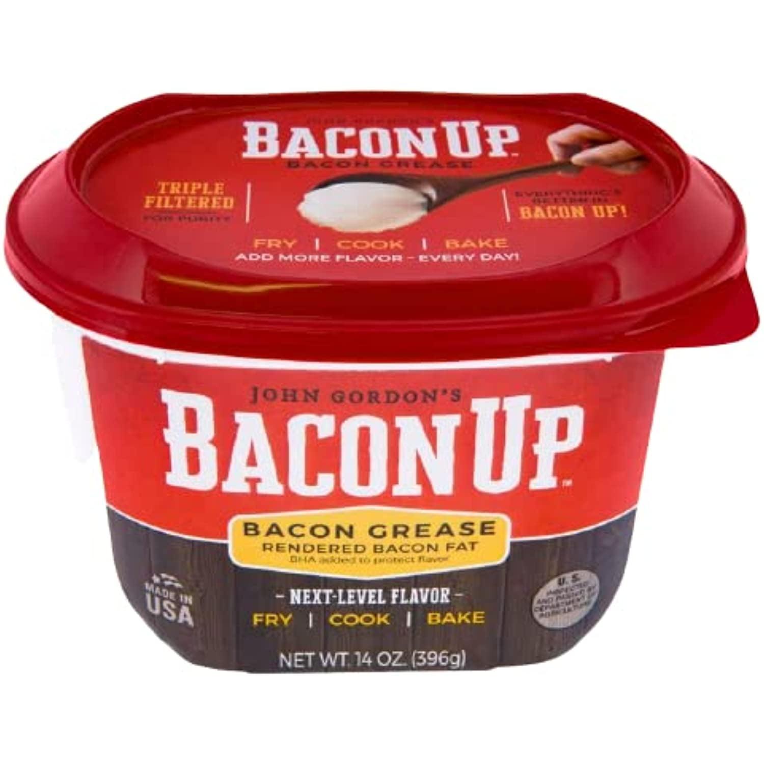 Bacon Up Bacon Grease 14 oz Tub, Fry, Cook, Bake, Griddle & Cast Iron Seasoning, Rendered Animal Fat