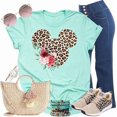 thumbnail image 3 of Women Teen Leopard Print Mickey Ears with Flowers Shirt Floral Adult Women Ladies Boho Character Tshirt (Mint, 4X Large), 3 of 5