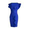 thumbnail image 6 of Douhoow Office Lady Bodycon Dress Summer Women V Neck Ruched Pencil Dress, 6 of 9
