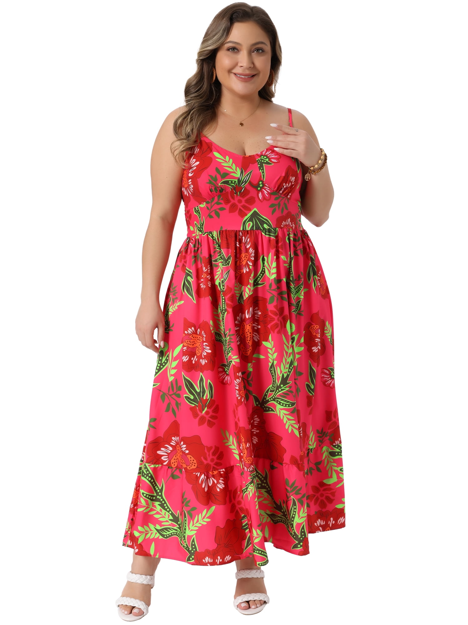 DARING DIVA Women's Plus Dresses V Neck Floral Cami Maxi Dress 3X Red