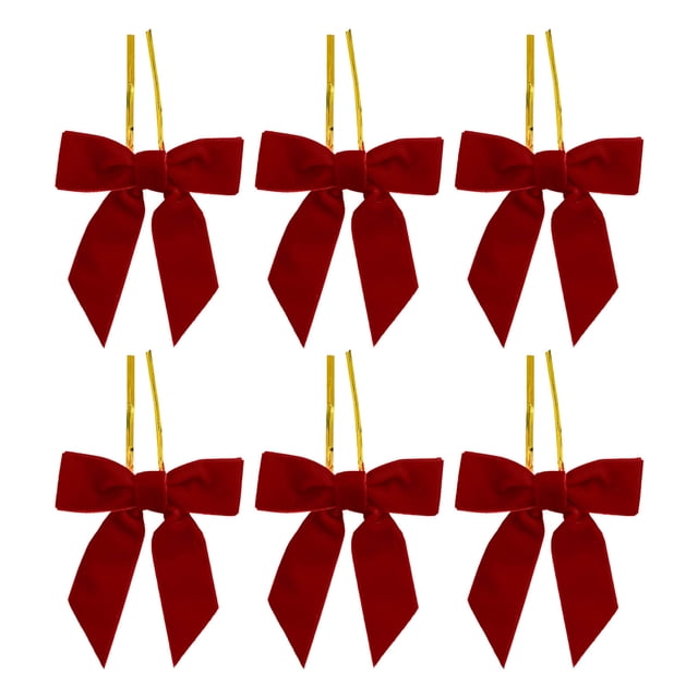 Watermelon Red Velvet Christmas Bows Small Tree Wreath Gift Wrap Craft Wedding Party Snack Bag Decoration 6Pc Set 8Cm 3.15 Inch Home Holiday Decor