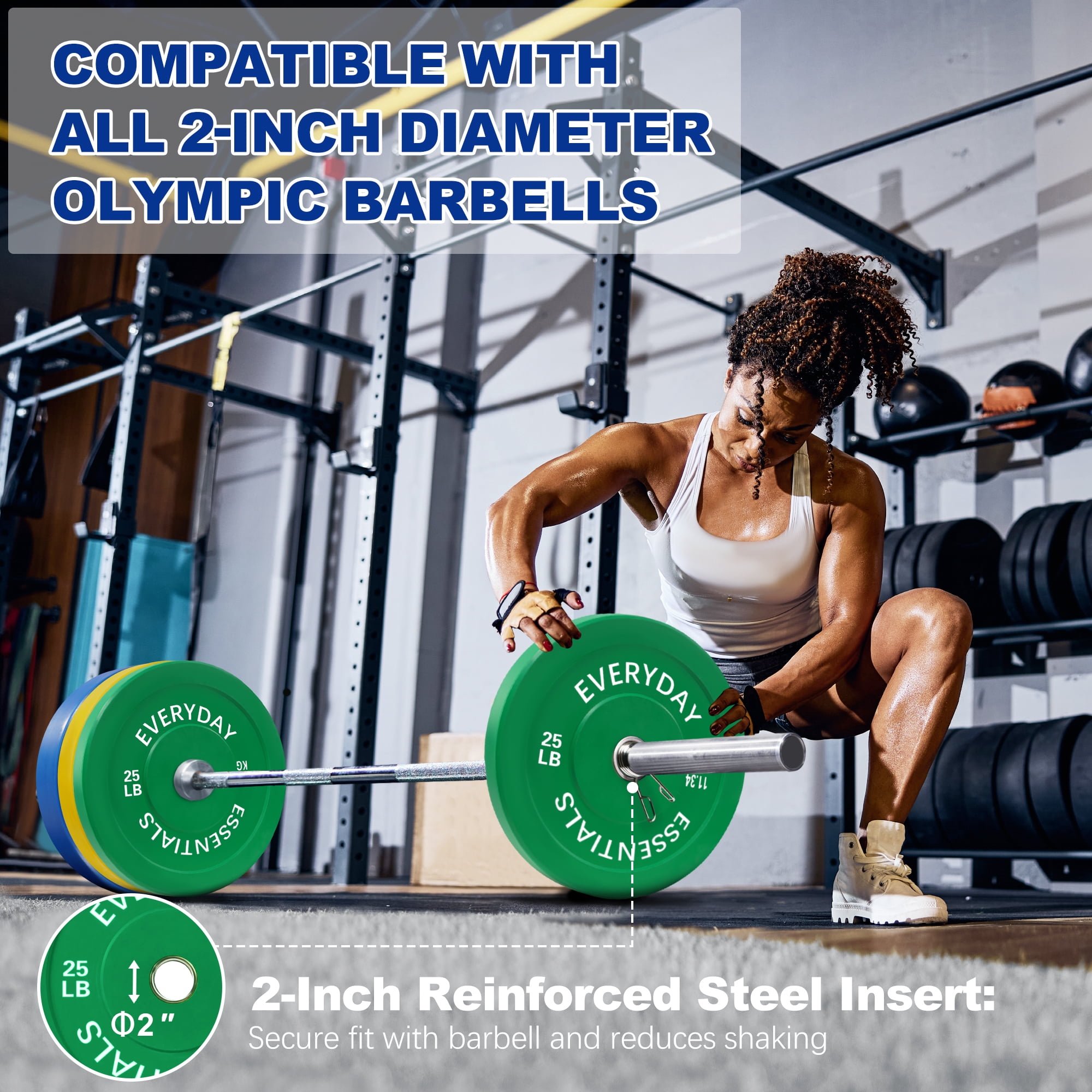 BalanceFrom Olympic Bumper Plate Weight Plate with Steel Hub, Color Coded, 210 lbs Set with 6FT Olympic Barbell and Clips, Multiple Packages