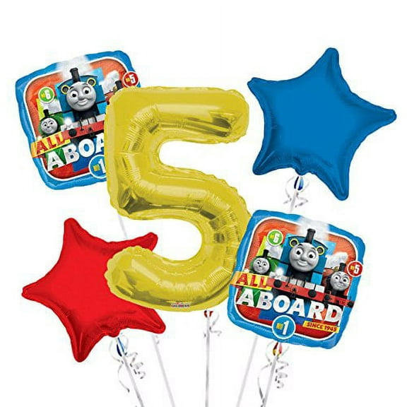Thomas The Tank Balloon Bouquet 5th Birthday 5 pcs - Party Supplies