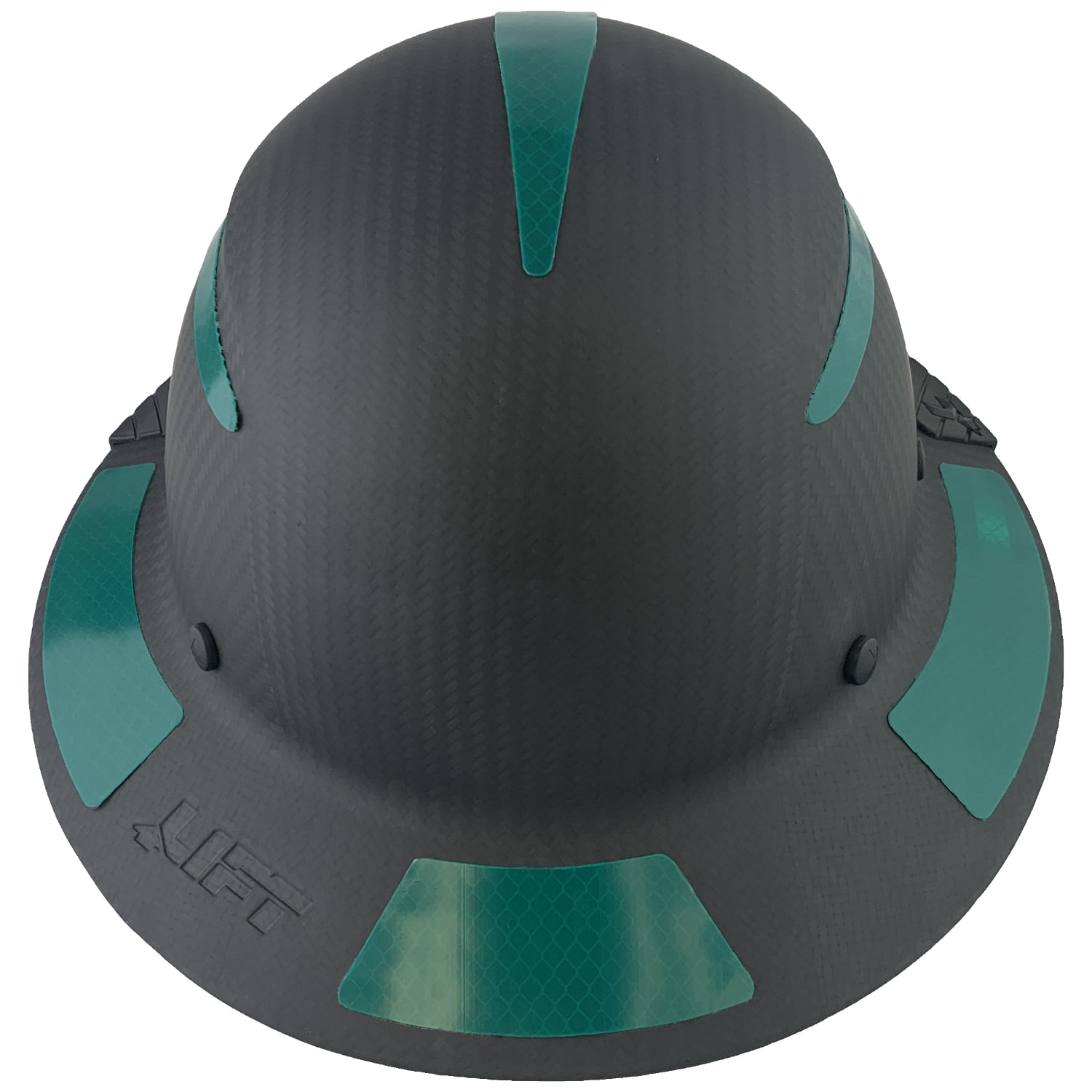 Lift Safety Helmet - Actual Carbon Fiber Full Brim Hard Hat - Matte Black with Green Reflective Decals with Hard Hat Tote Bag