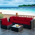 thumbnail image 2 of Costway  5PCS Patio Rattan Furniture Set Cushioned Sofa Chair Coffee Table Red, 2 of 11